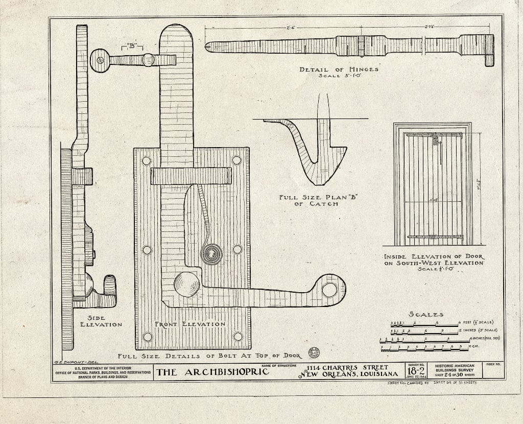 Blueprint HABS LA,36-NEWOR,2- (Sheet 25 of 31) - Archbishopric, 1114 Chartres Street, New Orleans, Orleans Parish, LA