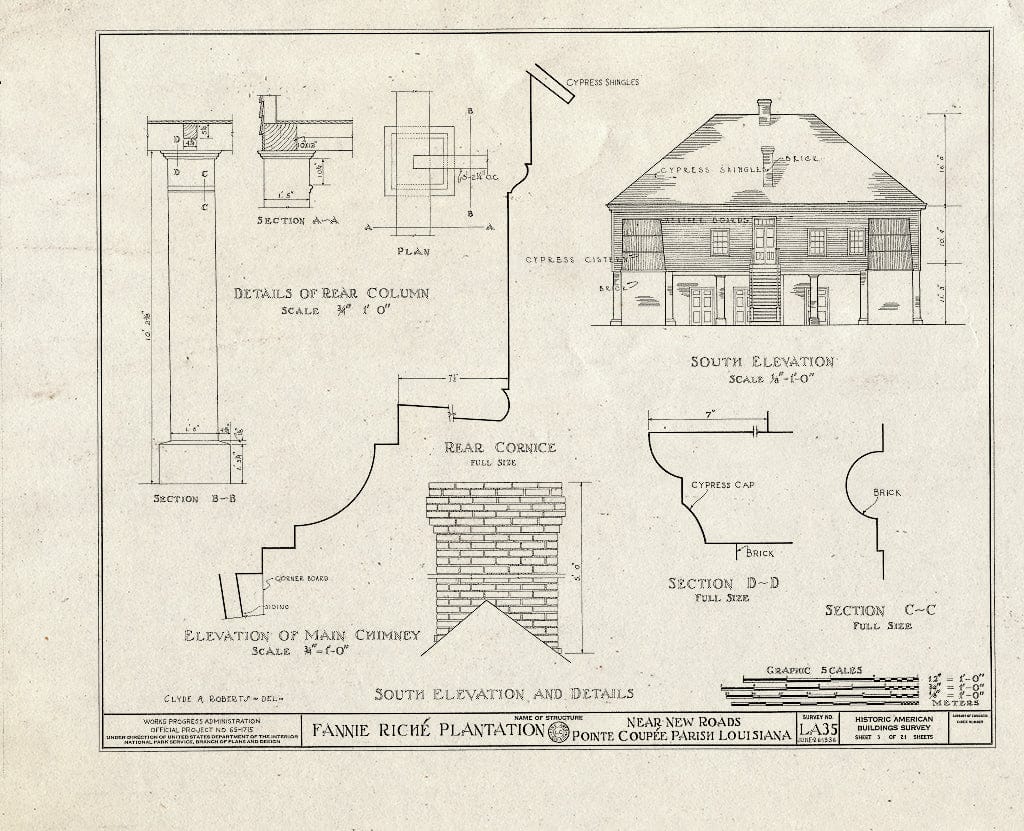 Blueprint HABS LA,39-NEWRO.V,2- (Sheet 3 of 21) - Fannie Riche Plantation, State Highway 30, New Roads, Pointe Coupee Parish, LA