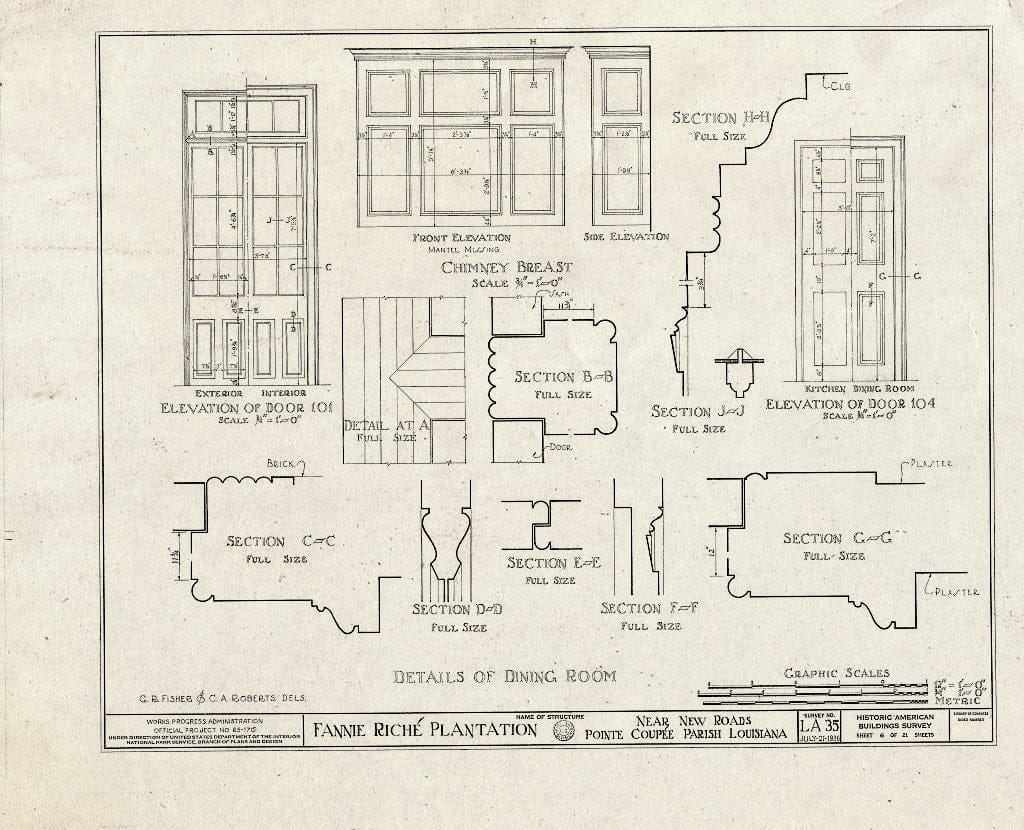 Blueprint HABS LA,39-NEWRO.V,2- (Sheet 6 of 21) - Fannie Riche Plantation, State Highway 30, New Roads, Pointe Coupee Parish, LA