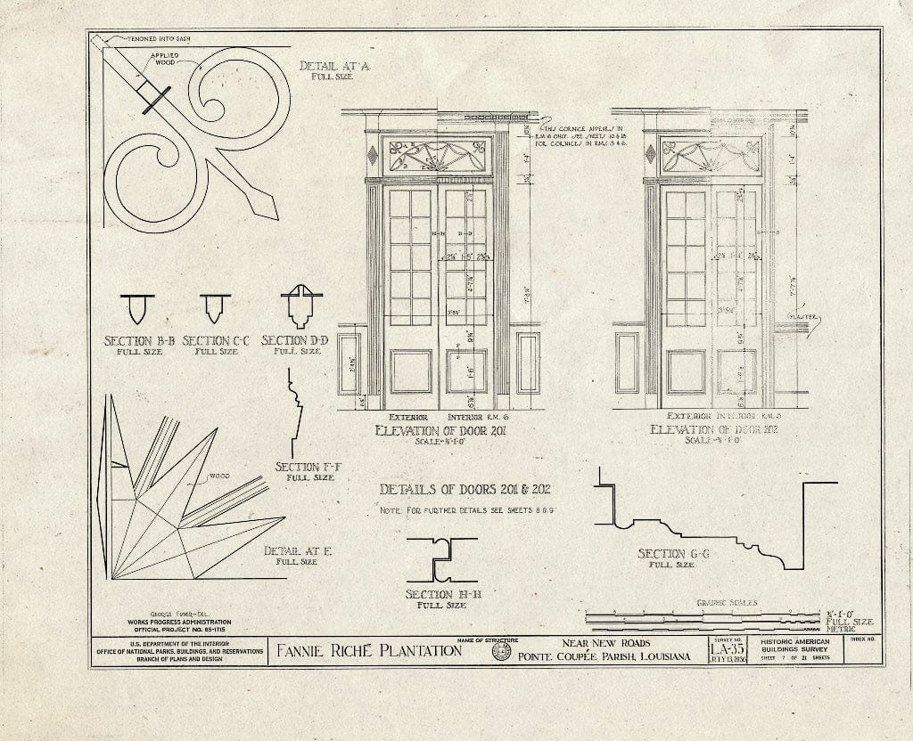 Blueprint HABS LA,39-NEWRO.V,2- (Sheet 7 of 21) - Fannie Riche Plantation, State Highway 30, New Roads, Pointe Coupee Parish, LA