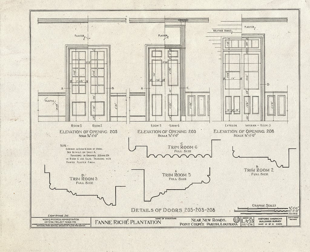 Blueprint HABS LA,39-NEWRO.V,2- (Sheet 10 of 21) - Fannie Riche Plantation, State Highway 30, New Roads, Pointe Coupee Parish, LA