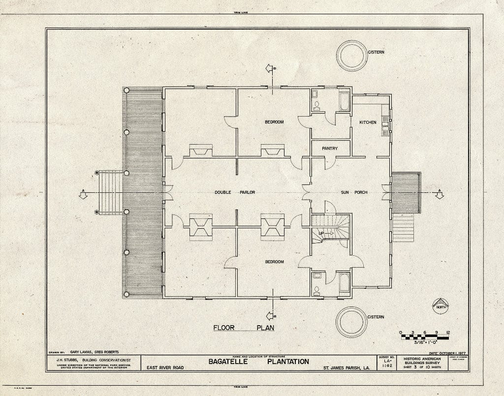 Blueprint HABS LA,47-,1- (Sheet 3 of 10) - Bagatelle Plantation, East River Road (Moved to Iberville Parish), Donaldsonville, Ascension Parish, LA