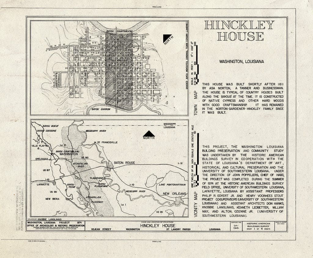 Blueprint HABS LA,49-WASH,2- (Sheet 1 of 4) - Hinckley House, De Jean Street, Washington, St. Landry Parish, LA