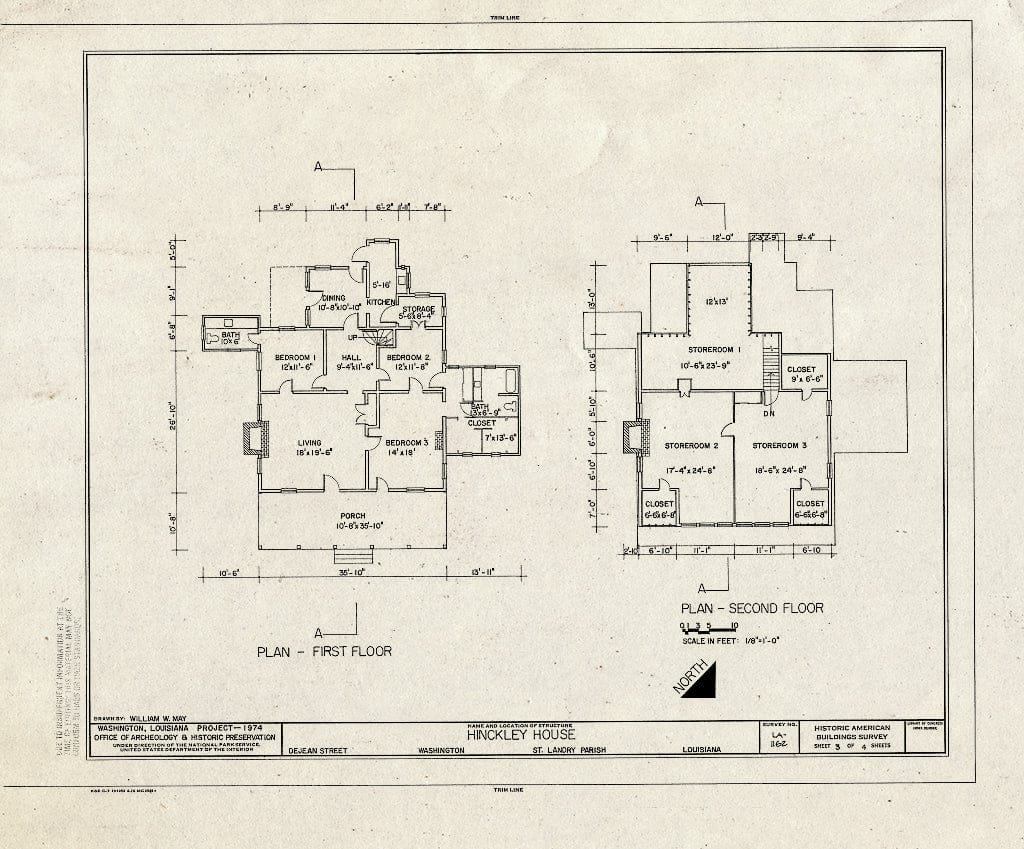 Blueprint HABS LA,49-WASH,2- (Sheet 3 of 4) - Hinckley House, De Jean Street, Washington, St. Landry Parish, LA