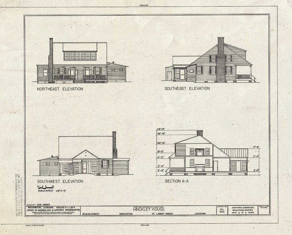 Blueprint HABS LA,49-WASH,2- (Sheet 4 of 4) - Hinckley House, De Jean Street, Washington, St. Landry Parish, LA