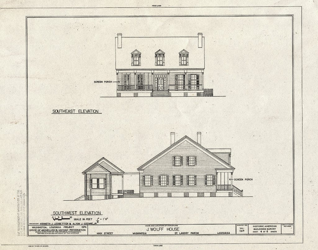 Blueprint HABS LA,49-WASH,9- (Sheet 4 of 6) - J. Wolff House, Main Street, Washington, St. Landry Parish, LA
