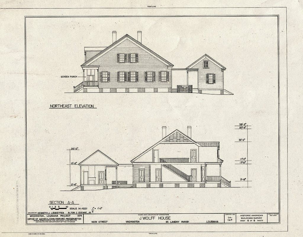 Blueprint HABS LA,49-WASH,9- (Sheet 6 of 6) - J. Wolff House, Main Street, Washington, St. Landry Parish, LA