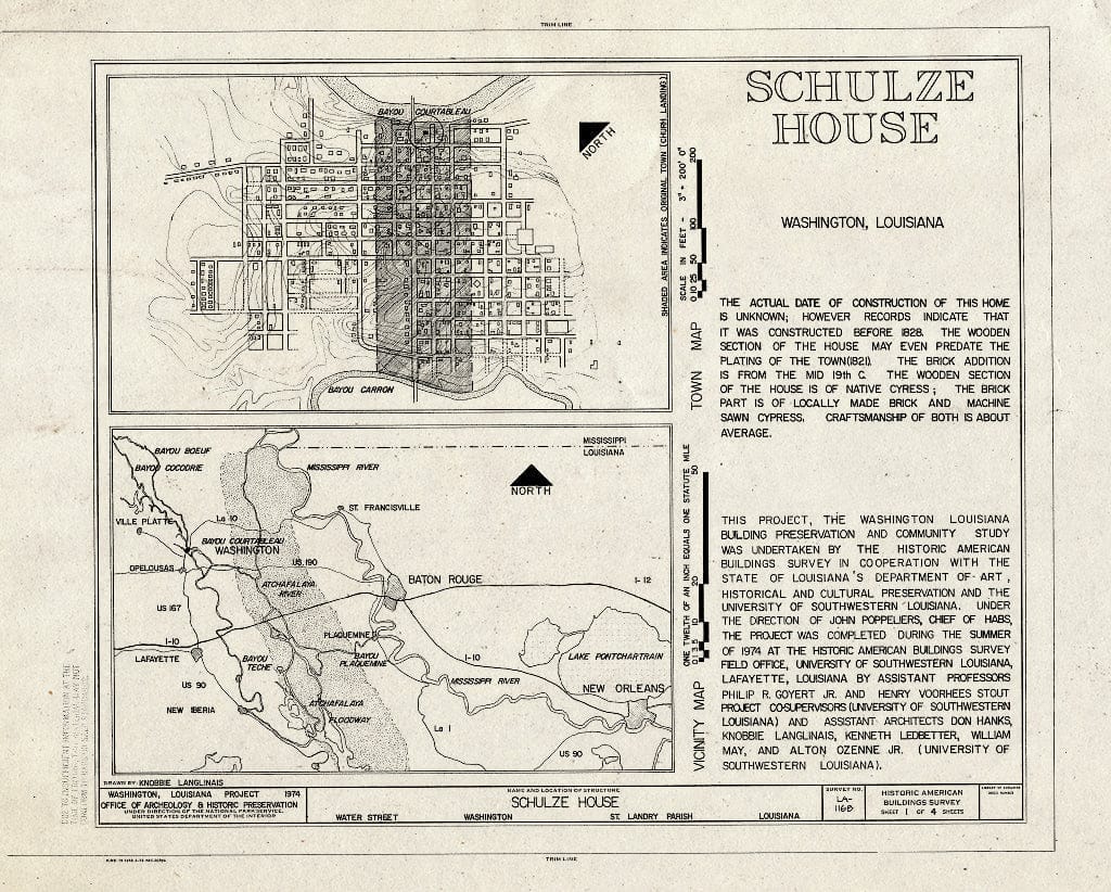 Blueprint HABS LA,49-WASH,8- (Sheet 1 of 4) - Schulze House, Water Street, Washington, St. Landry Parish, LA