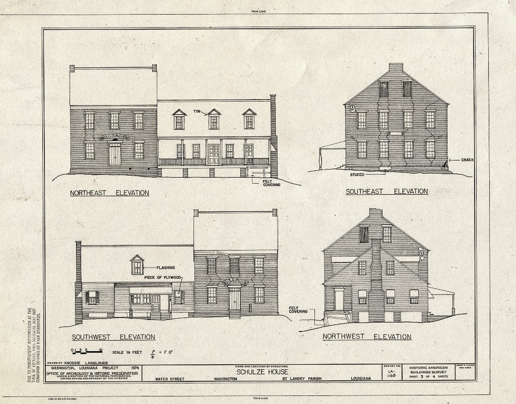 Blueprint HABS LA,49-WASH,8- (Sheet 3 of 4) - Schulze House, Water Street, Washington, St. Landry Parish, LA