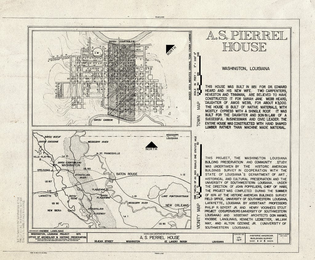 Blueprint HABS LA,49-WASH,7- (Sheet 1 of 5) - A. S. Pierrel House, De Jean Street, Washington, St. Landry Parish, LA