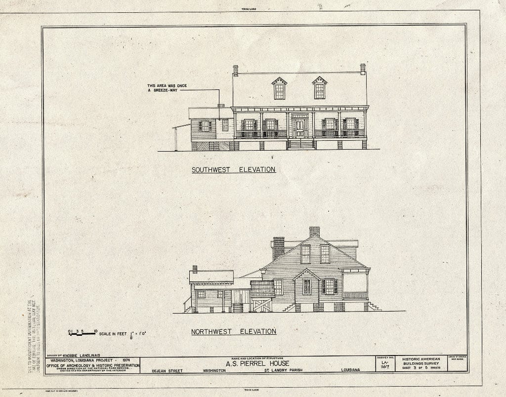Blueprint HABS LA,49-WASH,7- (Sheet 3 of 5) - A. S. Pierrel House, De Jean Street, Washington, St. Landry Parish, LA