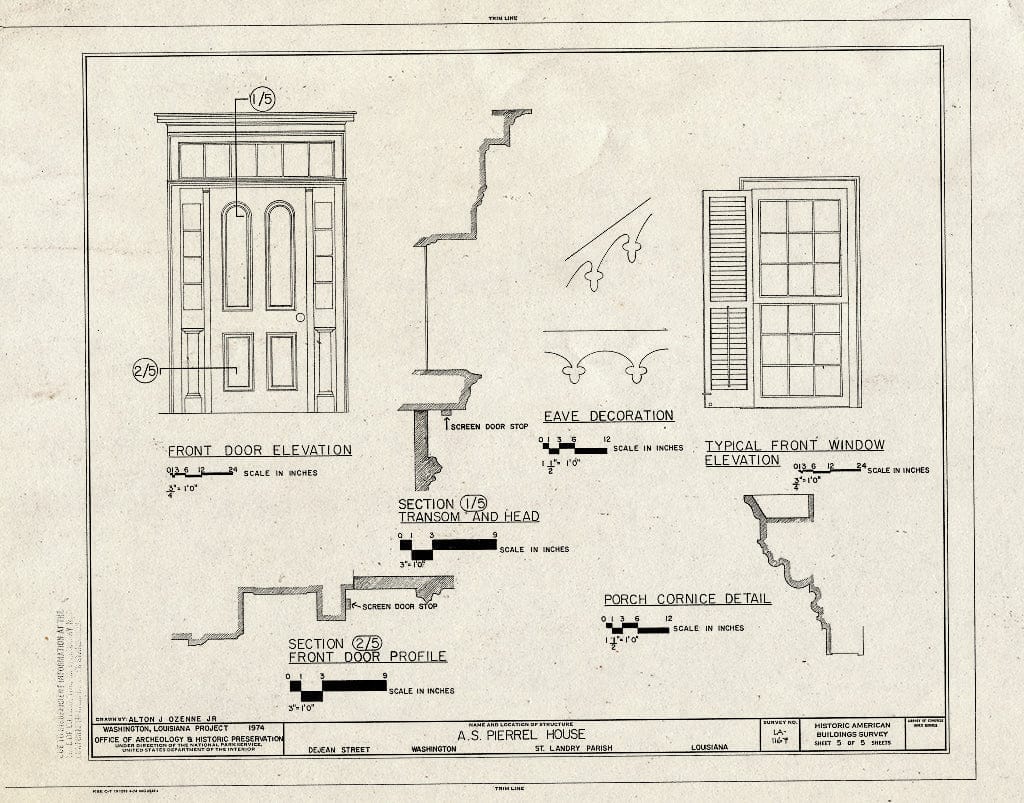 Blueprint HABS LA,49-WASH,7- (Sheet 5 of 5) - A. S. Pierrel House, De Jean Street, Washington, St. Landry Parish, LA