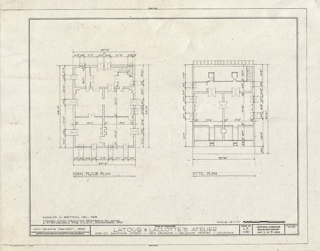 Blueprint HABS LA,36-NEWOR,83- (Sheet 2 of 4) - Latour & Laclotte's Atelier, 625-627 Dauphine Street, New Orleans, Orleans Parish, LA