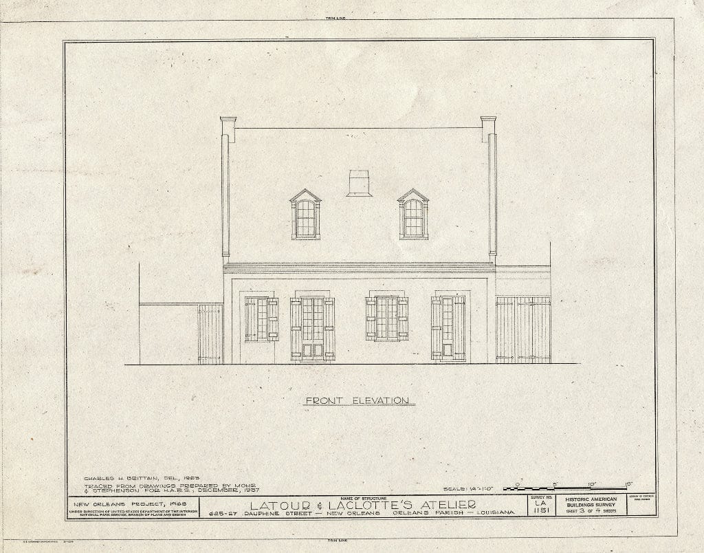 Blueprint HABS LA,36-NEWOR,83- (Sheet 3 of 4) - Latour & Laclotte's Atelier, 625-627 Dauphine Street, New Orleans, Orleans Parish, LA