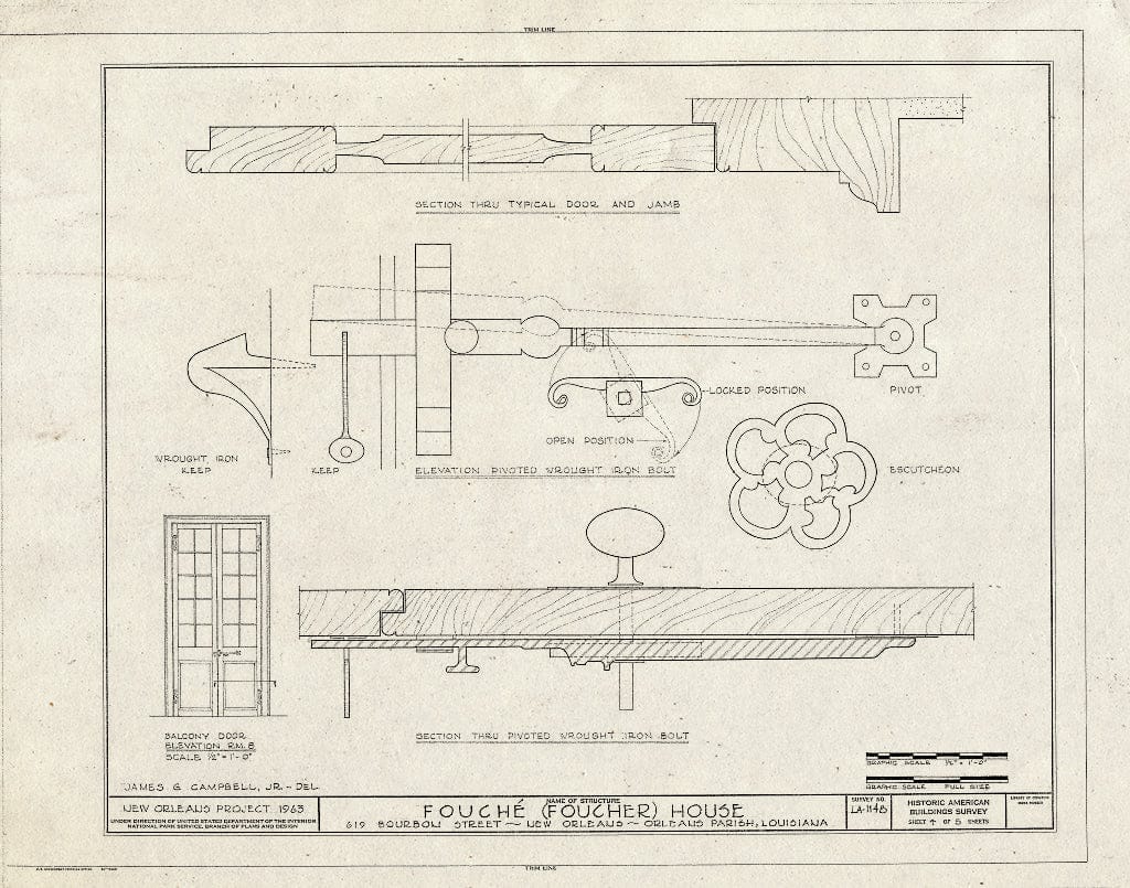 Blueprint HABS LA,36-NEWOR,78- (Sheet 4 of 5) - Fouche House, 619 Bourbon Street, New Orleans, Orleans Parish, LA