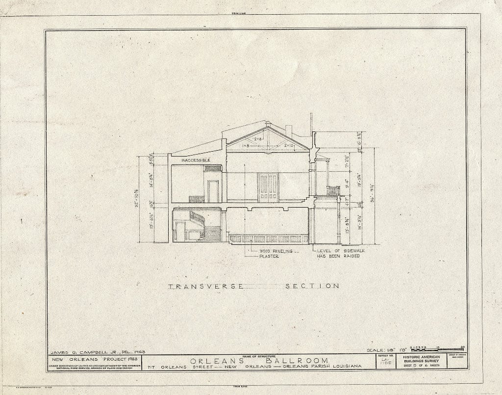 Blueprint HABS LA,36-NEWOR,85- (Sheet 5 of 6) - Orleans Ball Room, 717 Orleans Street, New Orleans, Orleans Parish, LA