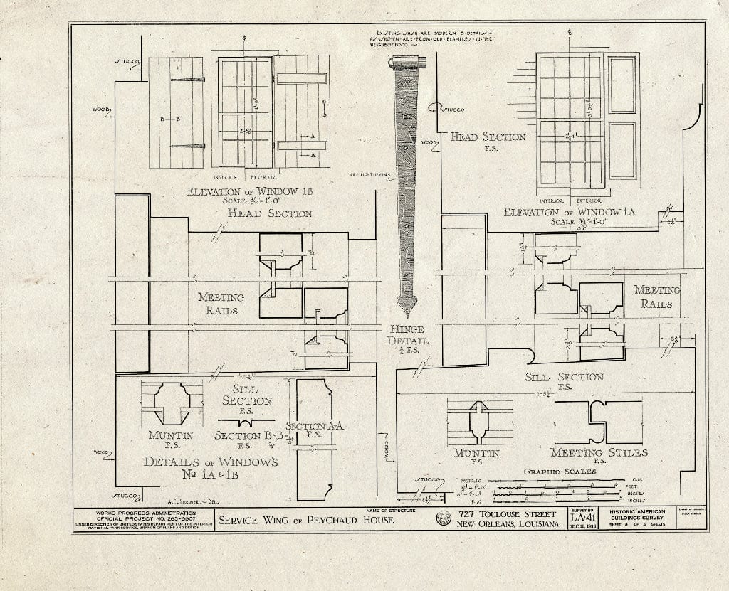Blueprint HABS LA,36-NEWOR,17- (Sheet 3 of 5) - Vieux Carre Squares, Peychaud House (Service Wing), 727 Toulouse Street, New Orleans, Orleans Parish, LA