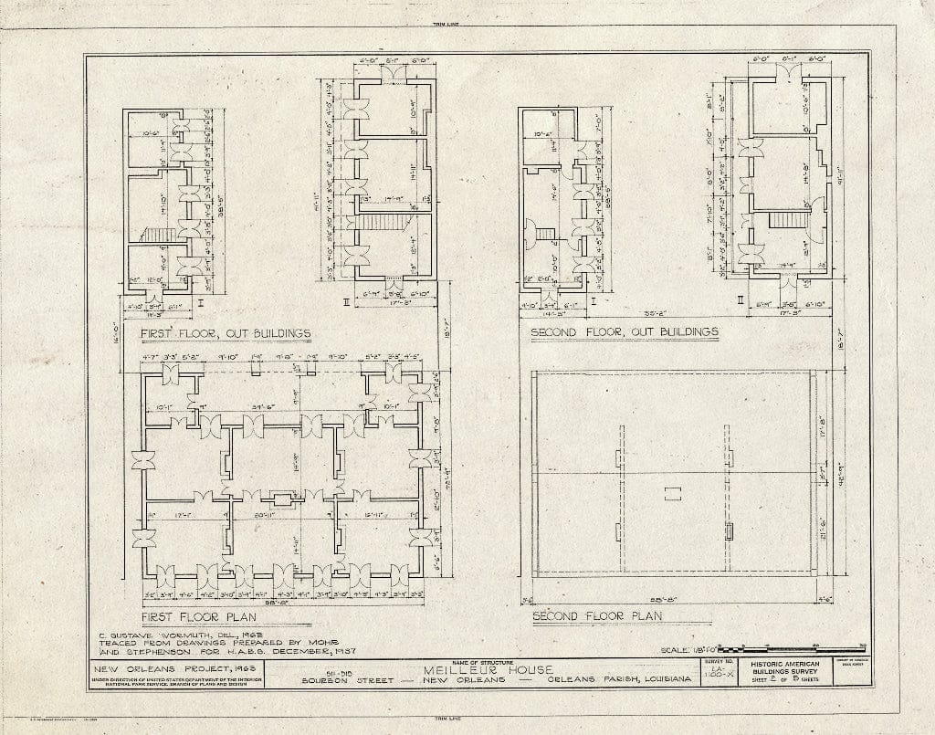 Blueprint HABS LA,36-NEWOR,89- (Sheet 2 of 5) - Vieux Carre Squares, Meilleur House, 511-515 Bourbon Street, New Orleans, Orleans Parish, LA