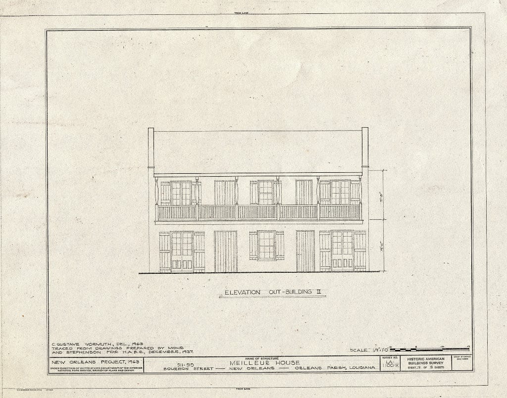 Blueprint HABS LA,36-NEWOR,89- (Sheet 4 of 5) - Vieux Carre Squares, Meilleur House, 511-515 Bourbon Street, New Orleans, Orleans Parish, LA