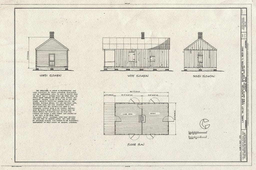 Blueprint HAER LA,29-THIB,1J- (sheet 1 of 1) - Laurel Valley Sugar Plantation, Shotgun Quarters, 2 miles South of Thibodaux on State Route 308, Thibodaux, Lafourche Parish, LA