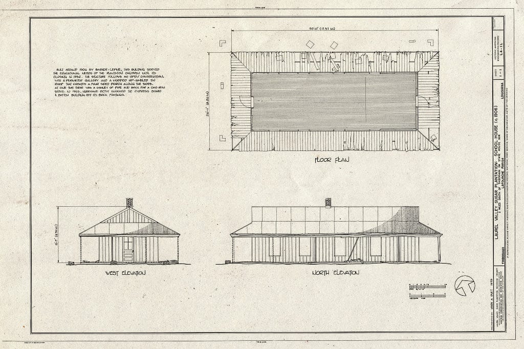 Blueprint HAER LA,29-THIB,1L- (Sheet 1 of 1) - Laurel Valley Sugar Plantation, School House, 2 Miles South of Thibodaux on State Route 308, Thibodaux, Lafourche Parish, LA