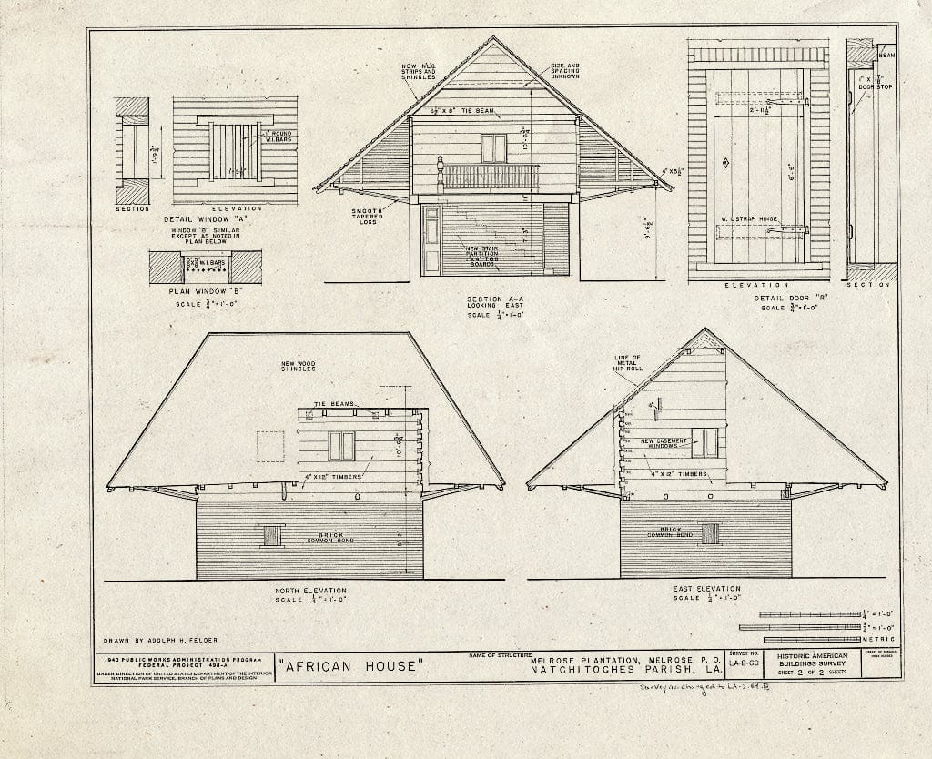 Blueprint HABS LA,35-MELRO,1B- (Sheet 2 of 3) - Melrose Plantation, African House, State Highway 119, Melrose, Natchitoches Parish, LA