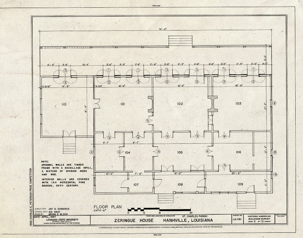 Blueprint HABS LA,45-HAHNV,3- (Sheet 2 of 13) - Zeringue House, Hahnville Triangle, Hahnville, St. Charles Parish, LA