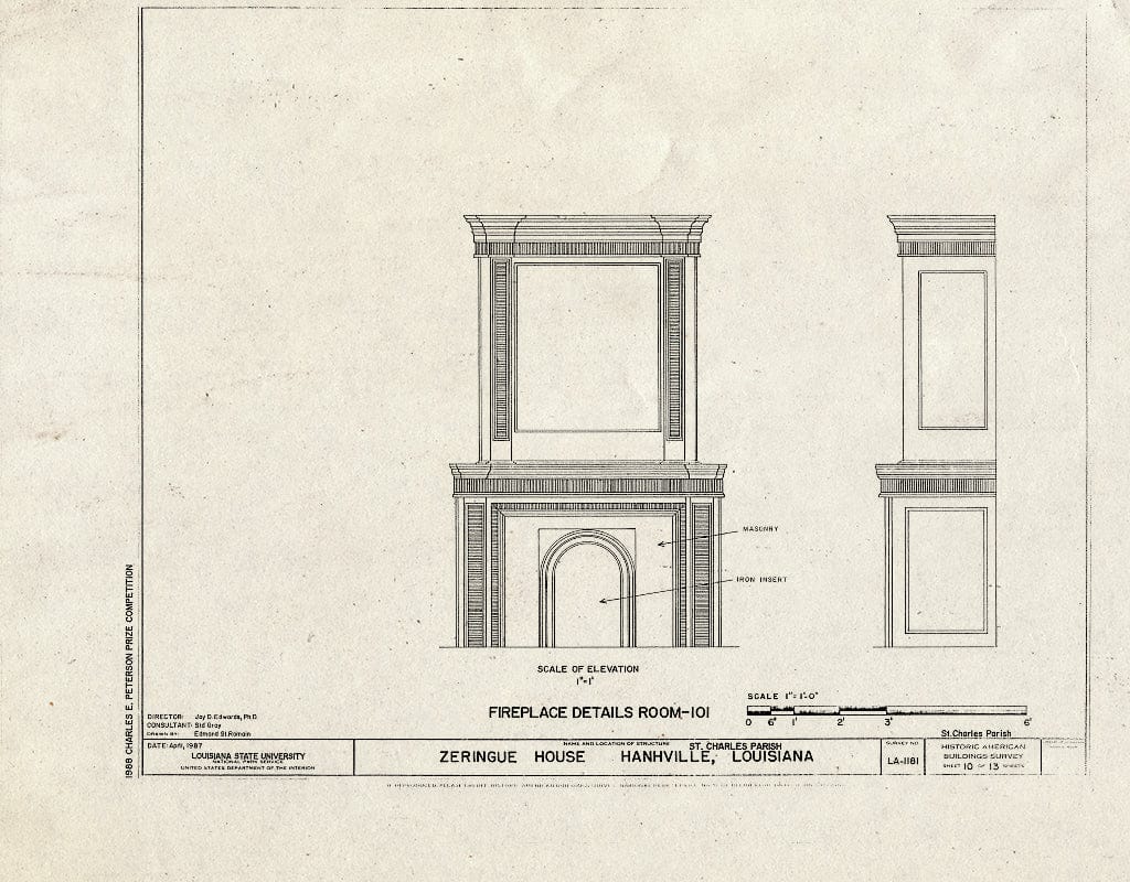 Blueprint HABS LA,45-HAHNV,3- (Sheet 10 of 13) - Zeringue House, Hahnville Triangle, Hahnville, St. Charles Parish, LA