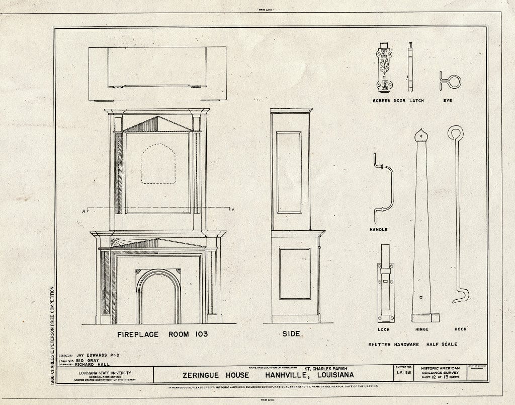 Blueprint HABS LA,45-HAHNV,3- (Sheet 12 of 13) - Zeringue House, Hahnville Triangle, Hahnville, St. Charles Parish, LA
