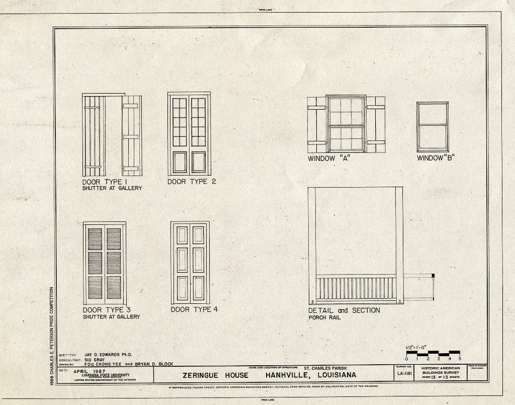Blueprint HABS LA,45-HAHNV,3- (Sheet 13 of 13) - Zeringue House, Hahnville Triangle, Hahnville, St. Charles Parish, LA