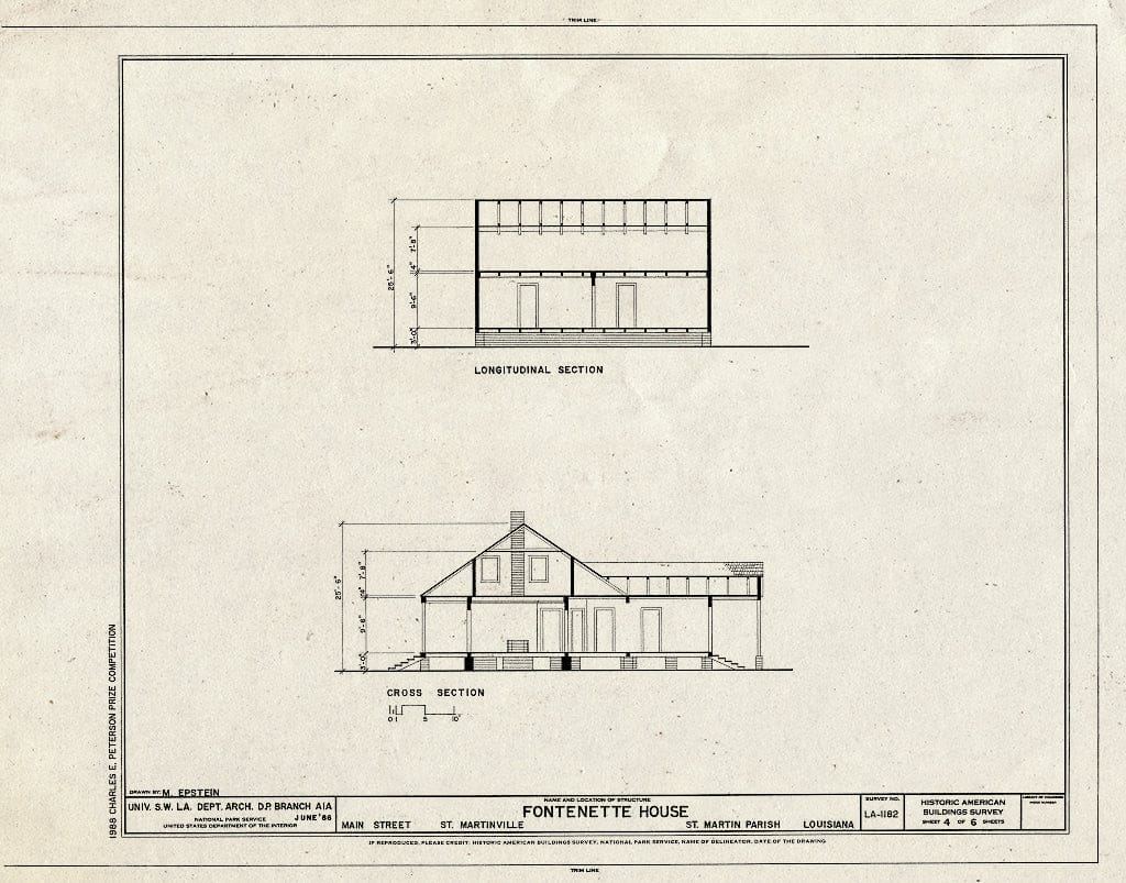 Blueprint HABS LA,50-STMAR,1- (Sheet 4 of 6) - Fontenette House, Intersection of Main & Hamilton Streets, Saint Martinville, St. Martin Parish, LA