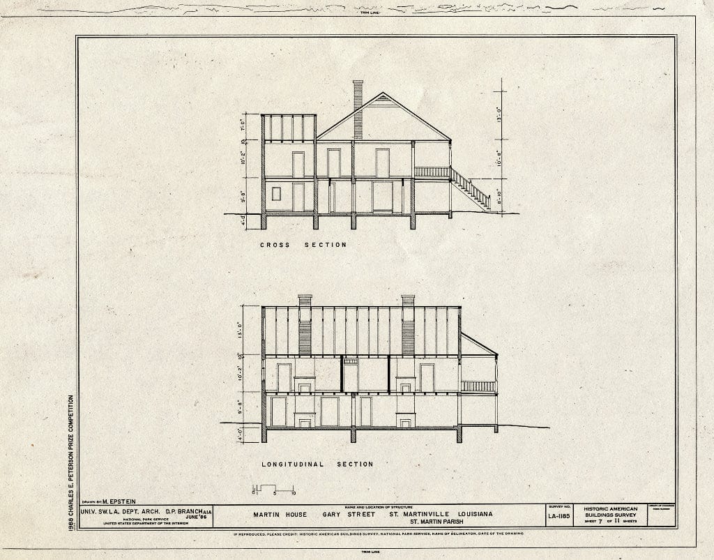 Blueprint HABS LA,50-STMAR,4- (Sheet 7 of 11) - Martin House, Saint Martinville, St. Martin Parish, LA