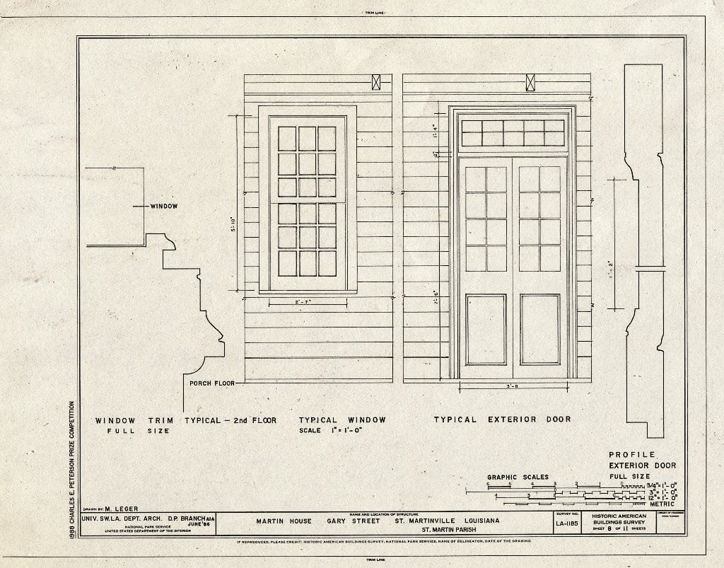 Blueprint HABS LA,50-STMAR,4- (Sheet 8 of 11) - Martin House, Saint Martinville, St. Martin Parish, LA