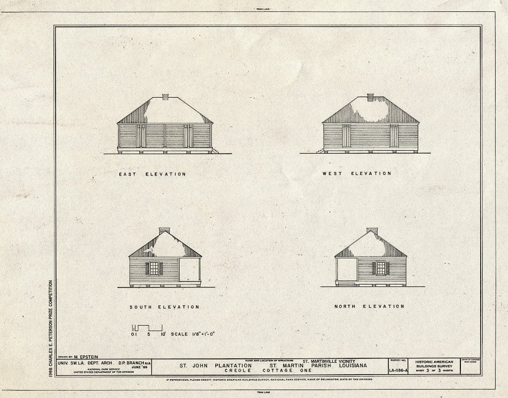 Blueprint HABS LA,50-STMAR.V,1-A- (Sheet 3 of 3) - St. John Plantation, Creole Cottage One, State Highway 347, Saint Martinville, St. Martin Parish, LA