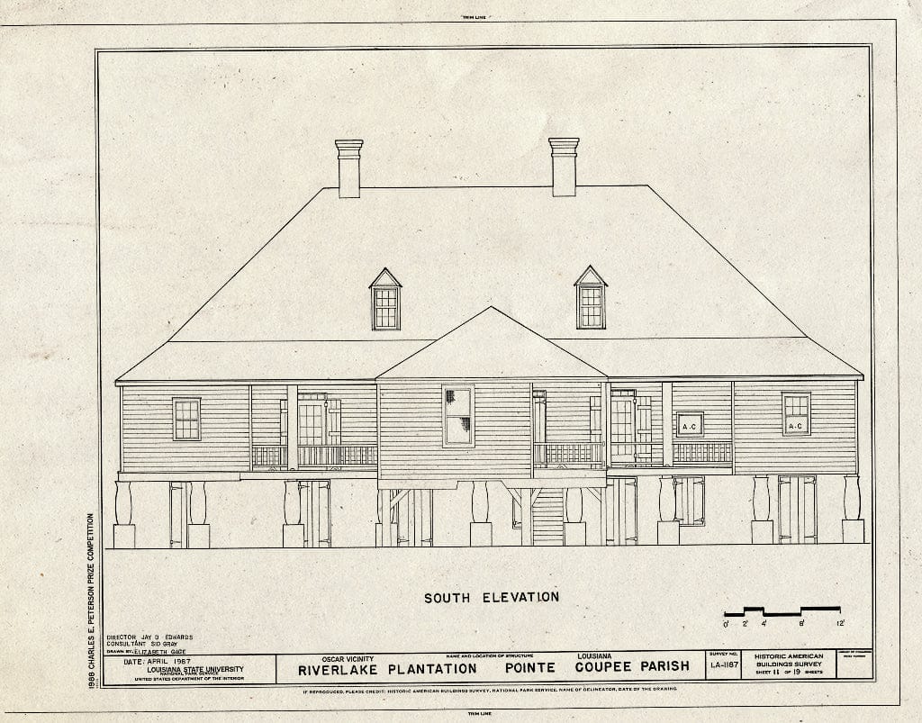 Blueprint HABS LA,39-OSC.V,3- (Sheet 11 of 19) - Riverlake Plantation, Oscar, Pointe Coupee Parish, LA