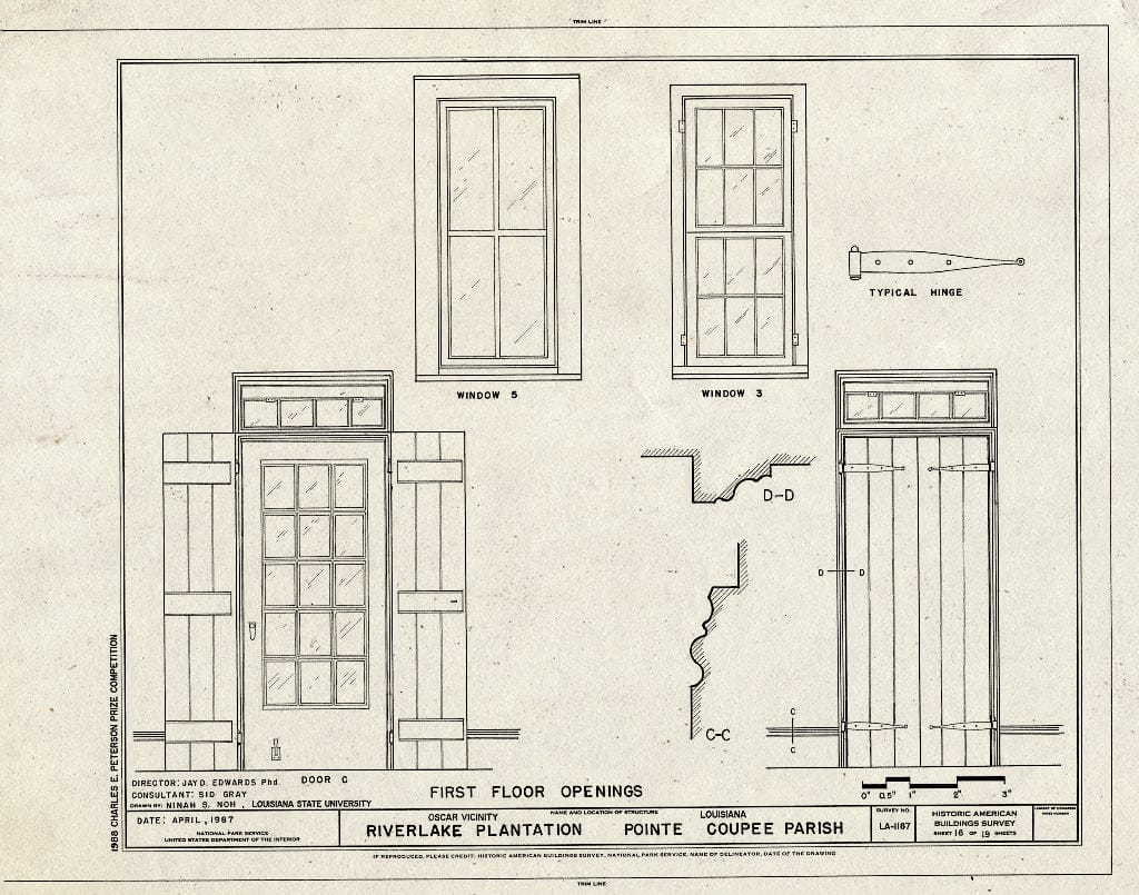 Blueprint HABS LA,39-OSC.V,3- (Sheet 16 of 19) - Riverlake Plantation, Oscar, Pointe Coupee Parish, LA