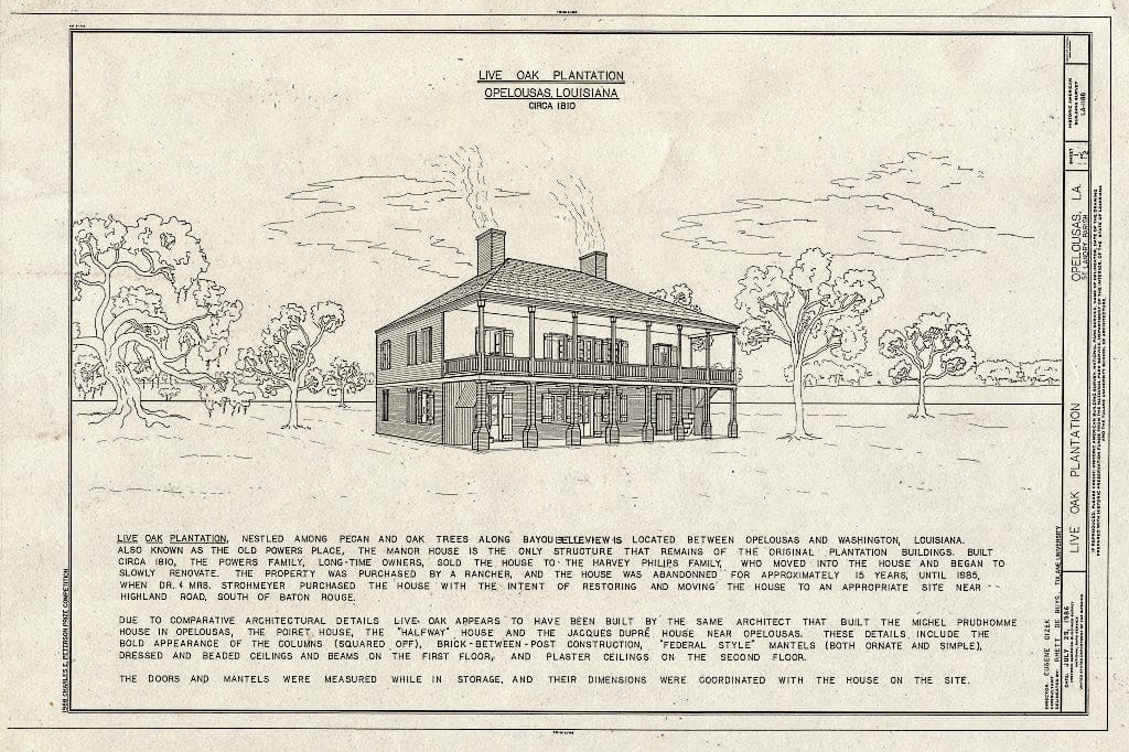 Blueprint HABS LA,49-OPEL,4- (Sheet 1 of 12) - Live Oak Plantation, Betwen Opelousas & Washington, Louisiana, Opelousas, St. Landry Parish, LA