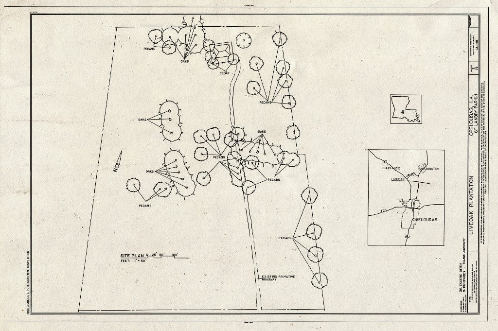 Blueprint HABS LA,49-OPEL,4- (Sheet 2 of 12) - Live Oak Plantation, Betwen Opelousas & Washington, Louisiana, Opelousas, St. Landry Parish, LA