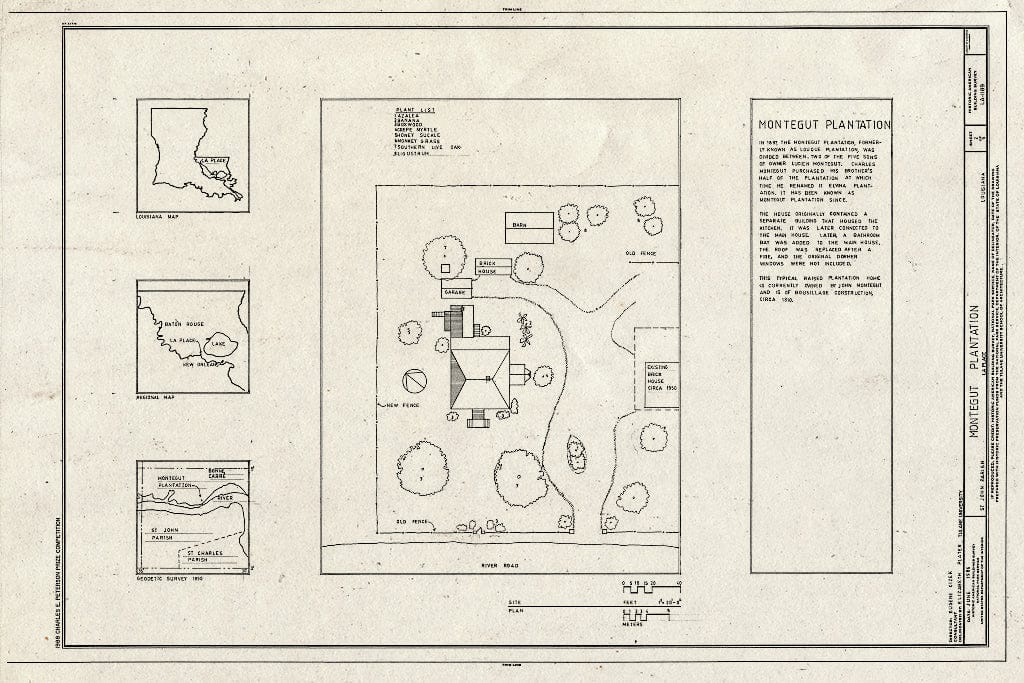 Blueprint HABS LA,48-Lap,1- (Sheet 2 of 9) - Montegut Plantation, Laplace, St. John The Baptist Parish, LA