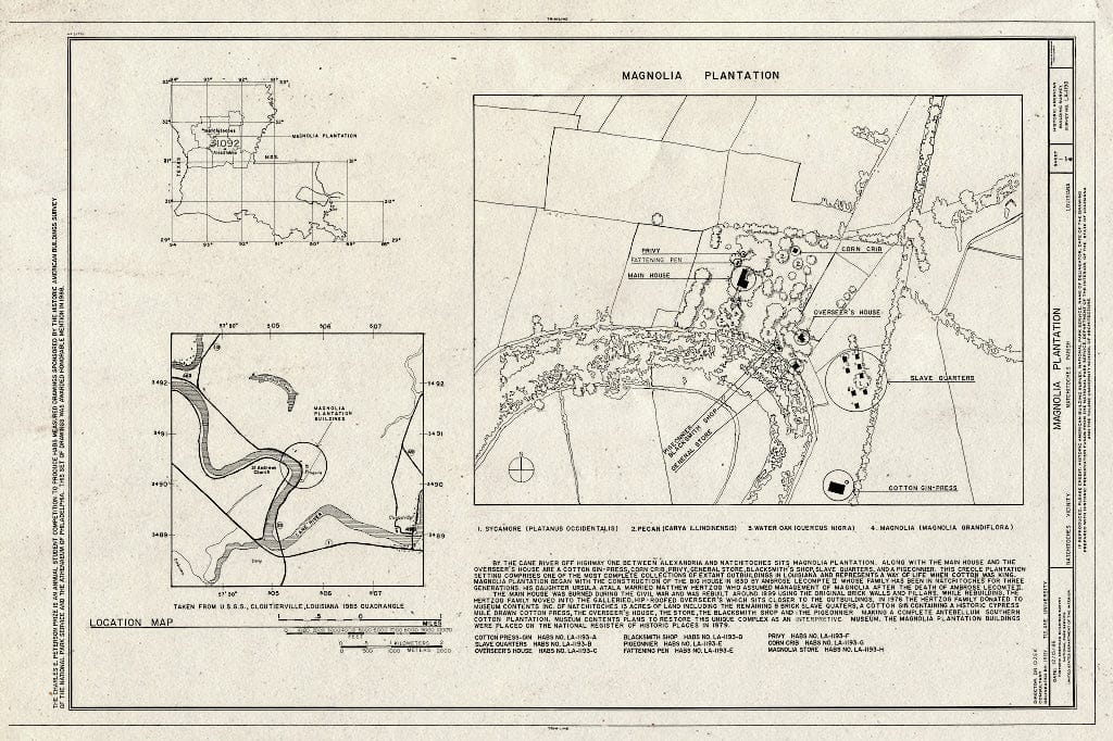 Blueprint HABS LA,35-Natch.V,2- (Sheet 1 of 4) - Magnolia Plantation, Louisiana Route 119, Natchitoches, Natchitoches Parish, LA