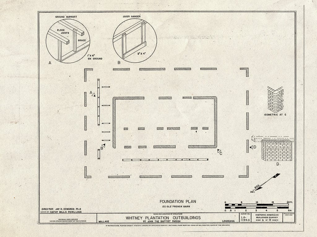 Blueprint HABS LA-1194-A (Sheet 3 of 13) - Whitney Plantation, Outbuildings, Louisiana Route 18, Wallace, St. John The Baptist Parish, LA