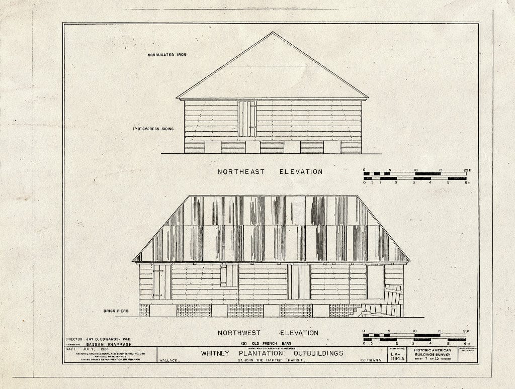 Blueprint HABS LA-1194-A (Sheet 7 of 13) - Whitney Plantation, Outbuildings, Louisiana Route 18, Wallace, St. John The Baptist Parish, LA