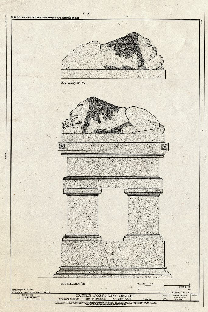 Blueprint HABS LA,49-OPEL,2- (Sheet 3 of 4) - Governor Jacques Dupre Gravesite, Opelousas Cemetery, Opelousas, St. Landry Parish, LA