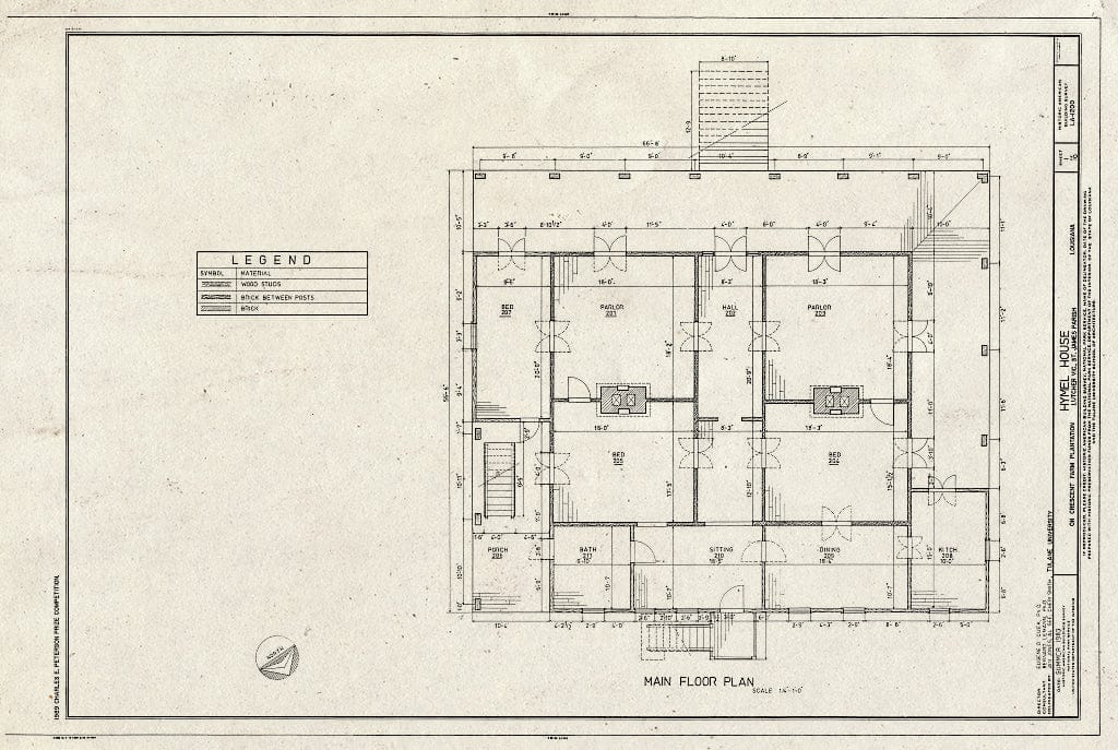 Blueprint HABS LA,47-LUTCH.V,2- (Sheet 1 of 10) - Hymel House, Southwest of River Road on Crescent Farm Plantation, Lutcher, St. James Parish, LA