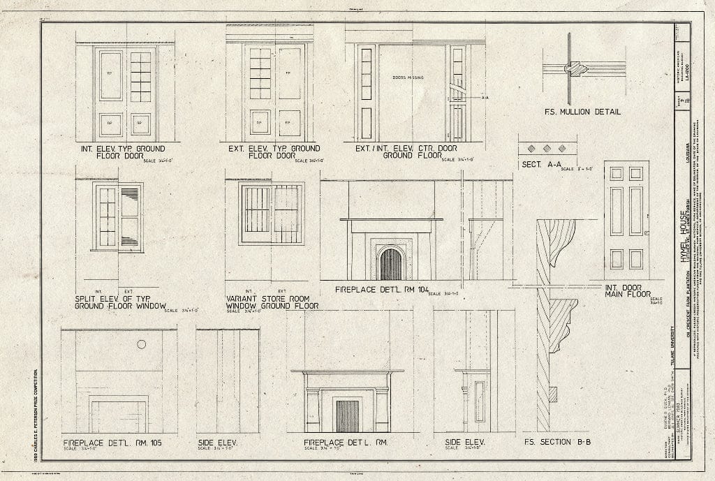Blueprint HABS LA,47-LUTCH.V,2- (Sheet 9 of 10) - Hymel House, Southwest of River Road on Crescent Farm Plantation, Lutcher, St. James Parish, LA