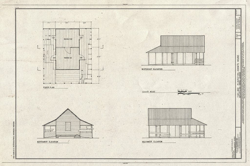 Blueprint HABS LA,35-Berm,2-A- (Sheet 2 of 3) - Oakland Plantation, Cook's House, Route 494, Bermuda, Natchitoches Parish, LA