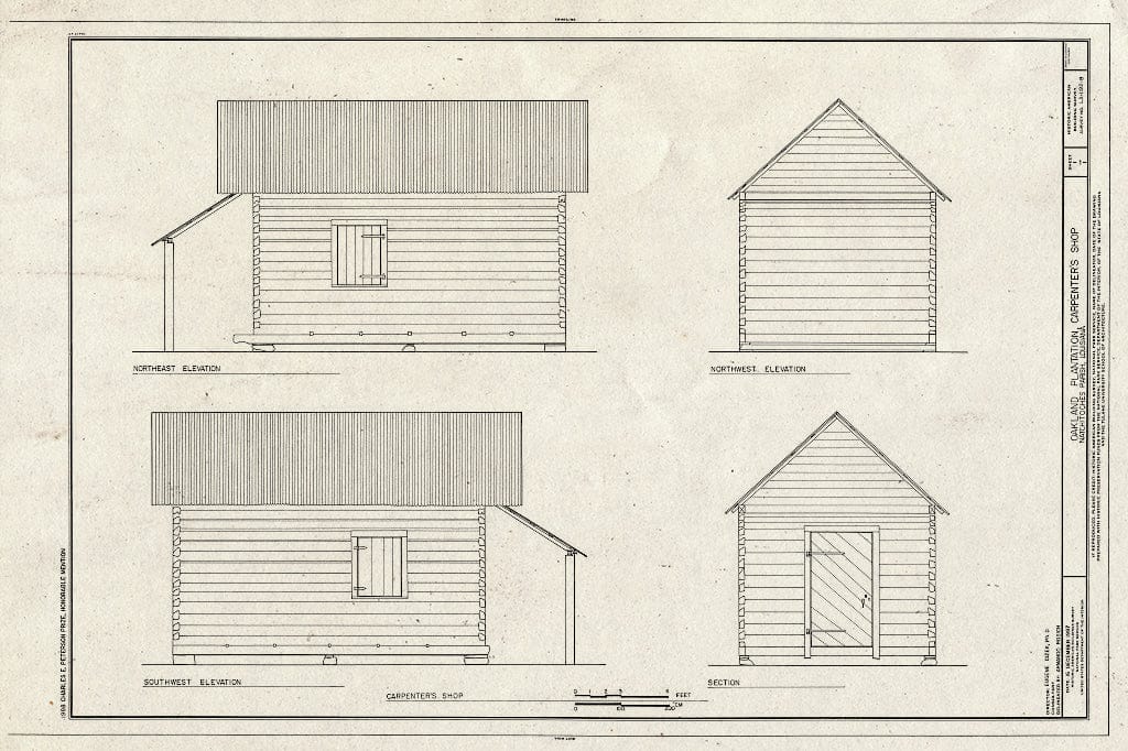 Blueprint HABS LA,35-Berm,2-B- (Sheet 1 of 1) - Oakland Plantation, Carpenter's Shop, Route 494, Bermuda, Natchitoches Parish, LA