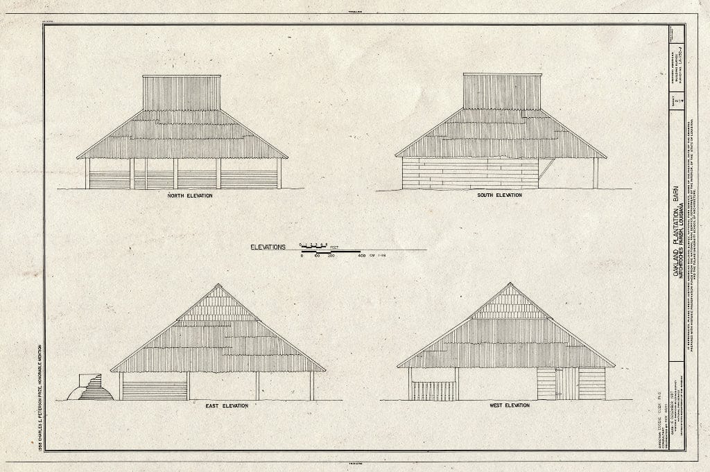 Blueprint HABS LA,35-Berm,2-J- (Sheet 2 of 4) - Oakland Plantation, Barn, Route 494, Bermuda, Natchitoches Parish, LA
