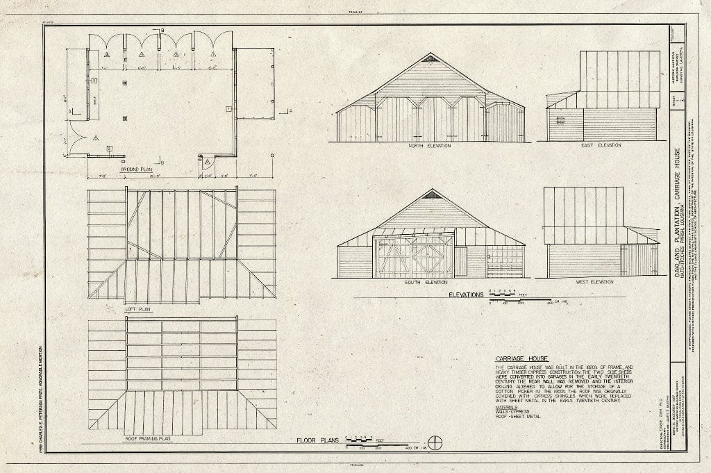 Blueprint HABS LA,35-Berm,2-L- (Sheet 1 of 3) - Oakland Plantation, Carriage House, Route 494, Bermuda, Natchitoches Parish, LA