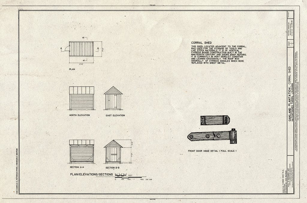 Blueprint HABS LA,35-Berm,2-N- (Sheet 1 of 1) - Oakland Plantation, Corral Shed, Route 494, Bermuda, Natchitoches Parish, LA